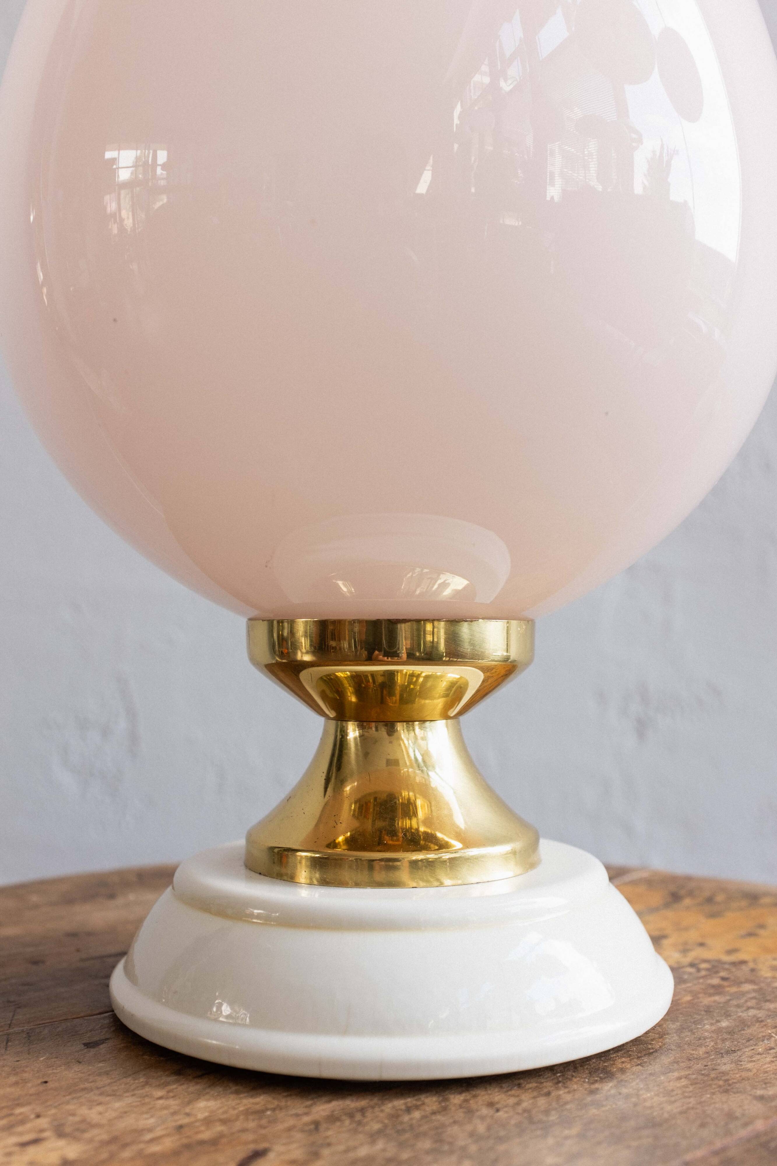 Vintage Czechoslovak Powder Pink Glass Table Lamp, 1970s