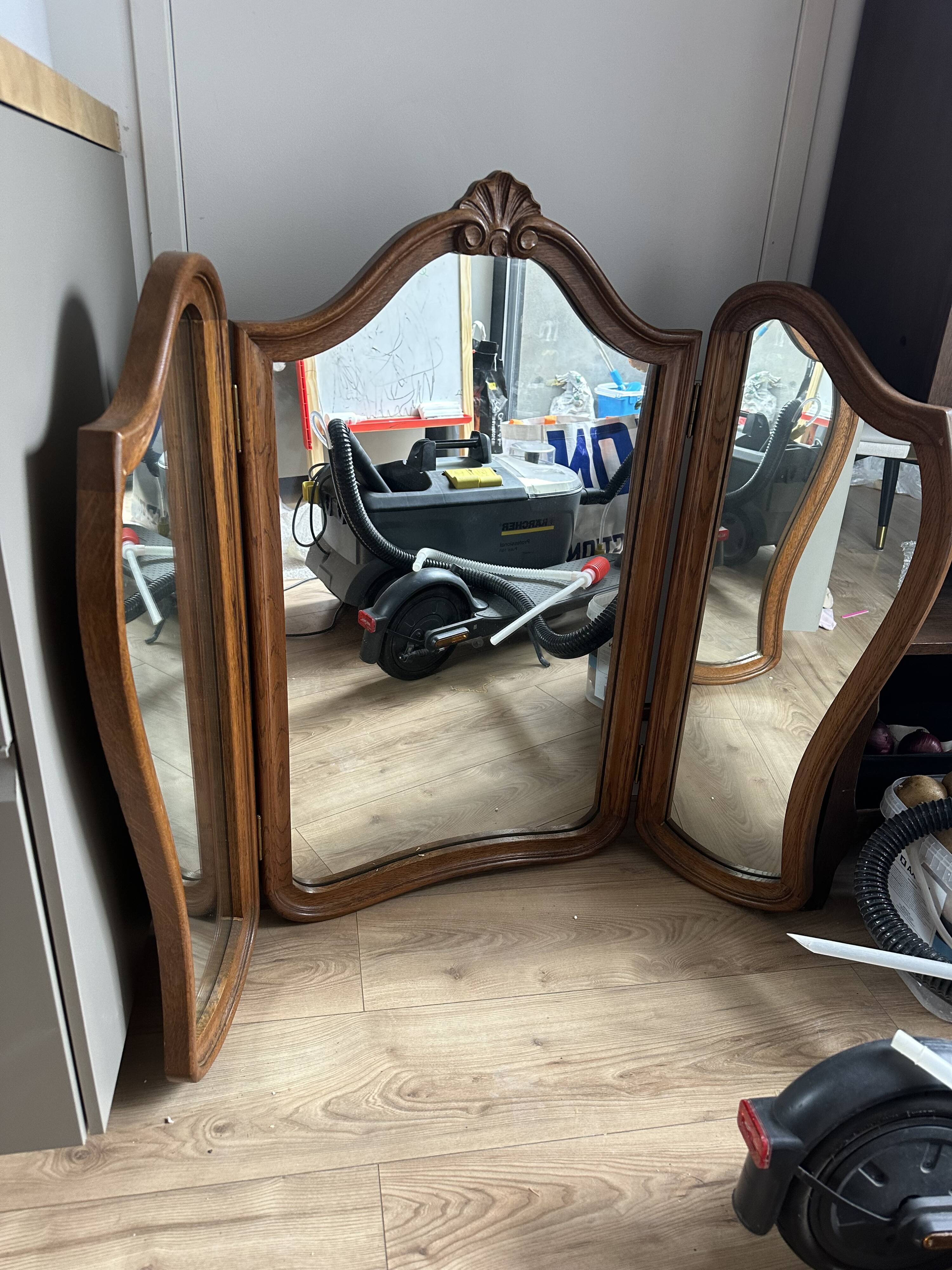 Art Deco style solid wood triptych mirror