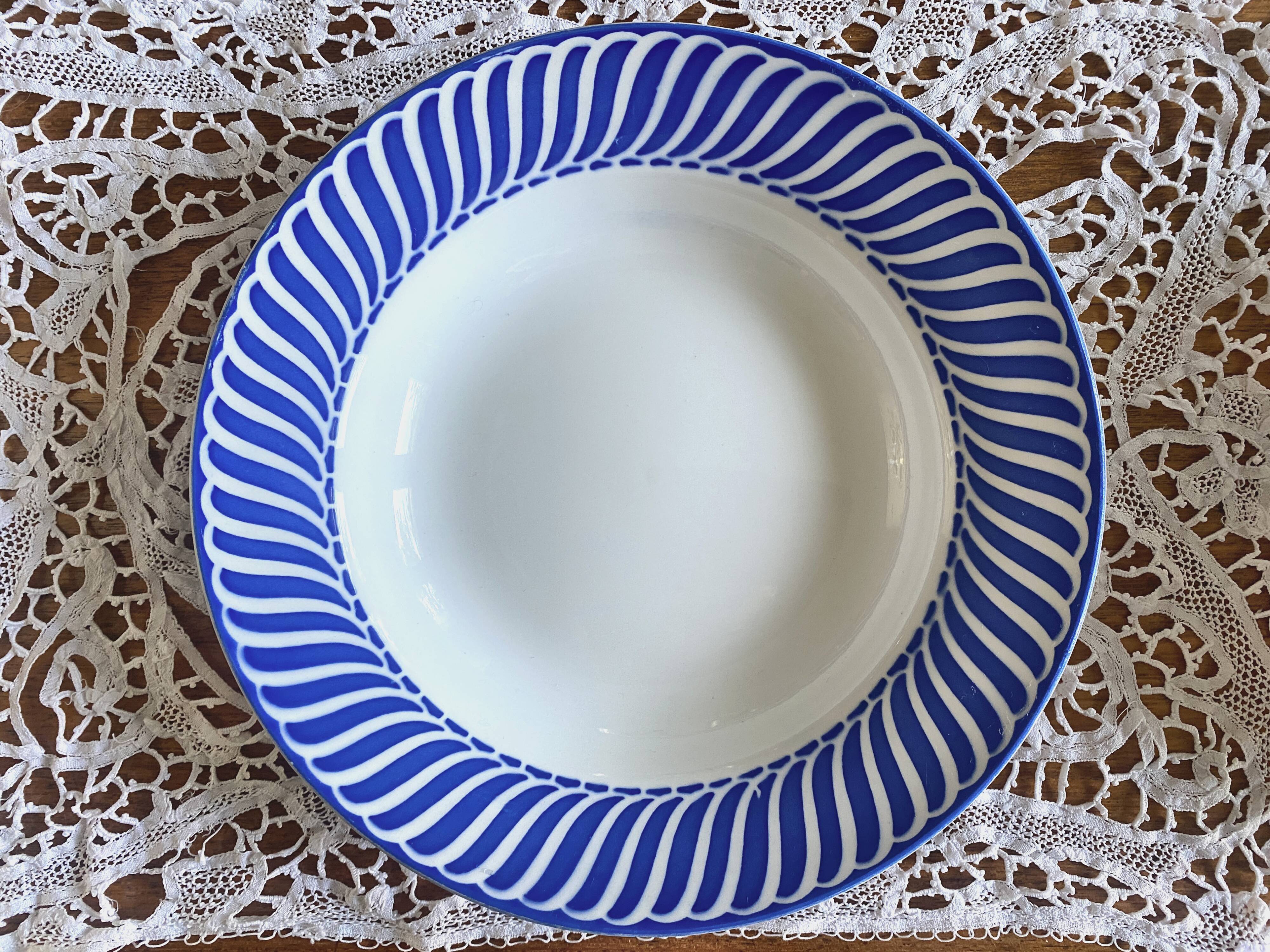 Vintage Digoin Sarreguemines Jacquot blue earthenware plate set 23 pieces