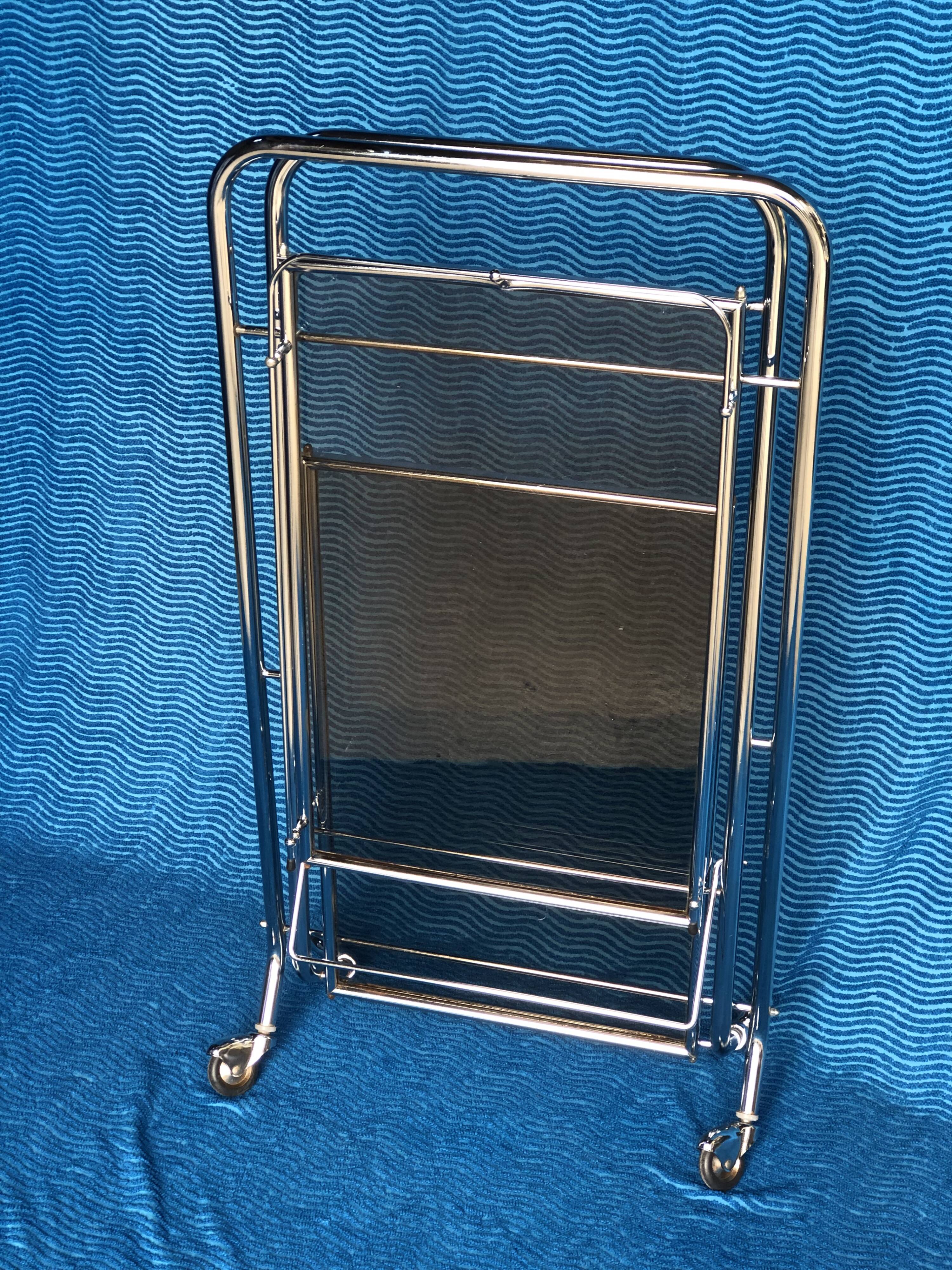 1970 folding server on wheels smoked glass