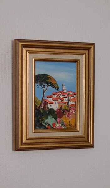 Original French oil on canvas – “Saint‑Paul‑de‑Vence” by Guinet C – vintage & framed – 28 × 23 cm