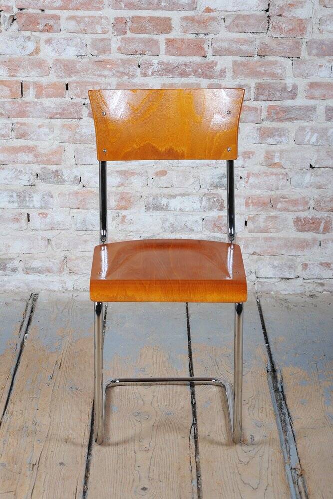 Bauhaus Chair in Beech and Chromed Steel, Czech, 1930s