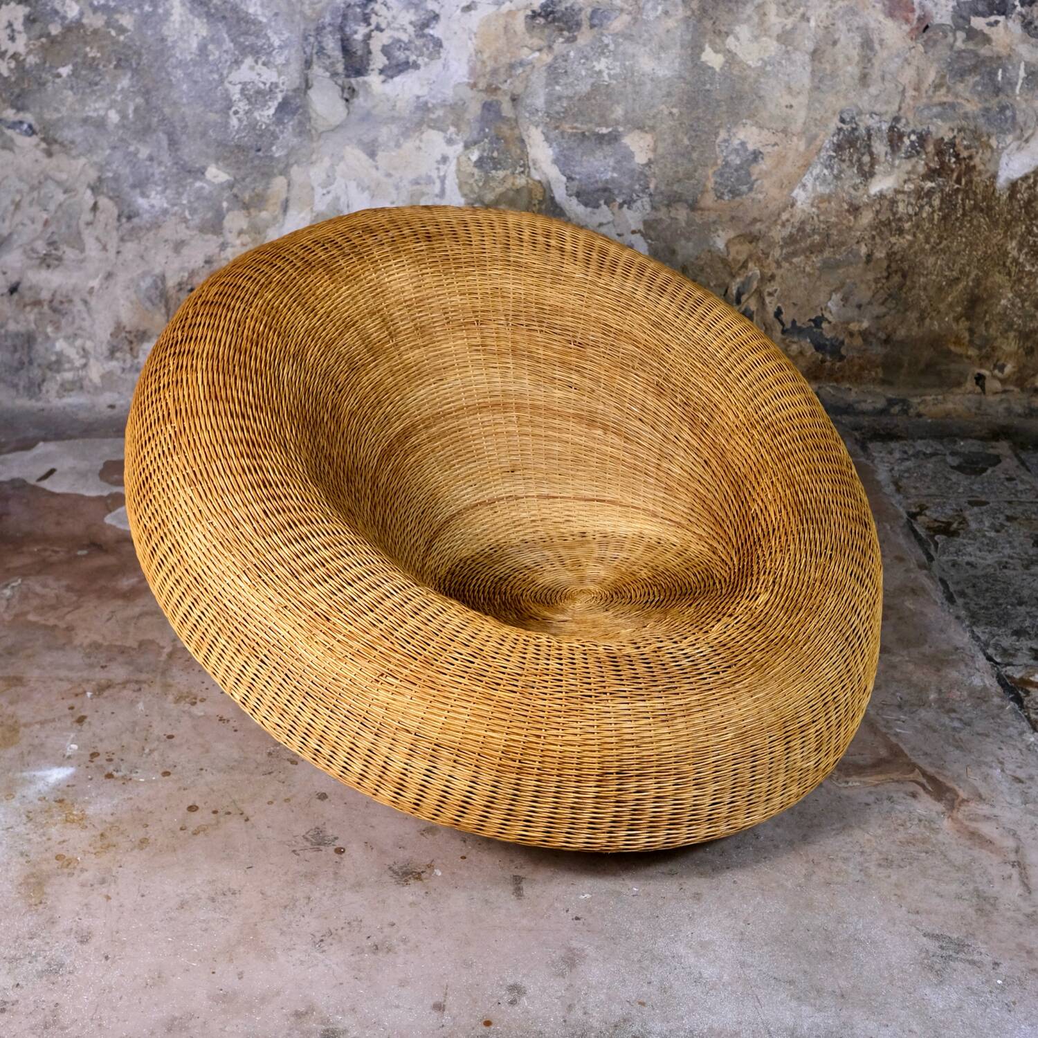 Large wicker basket armchair, Italy, 1970s