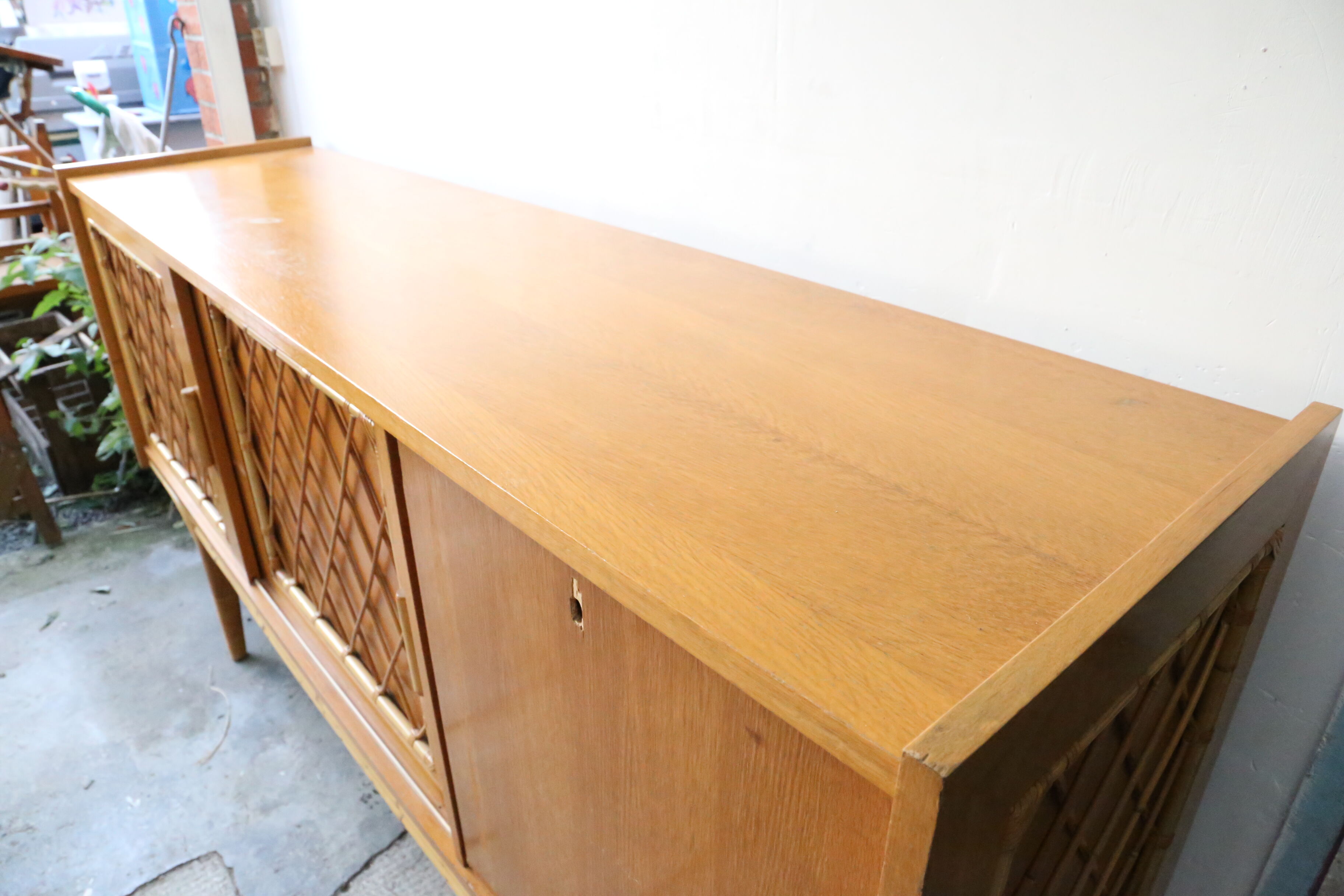 Beautiful pine and rattan sideboard from the 1960s