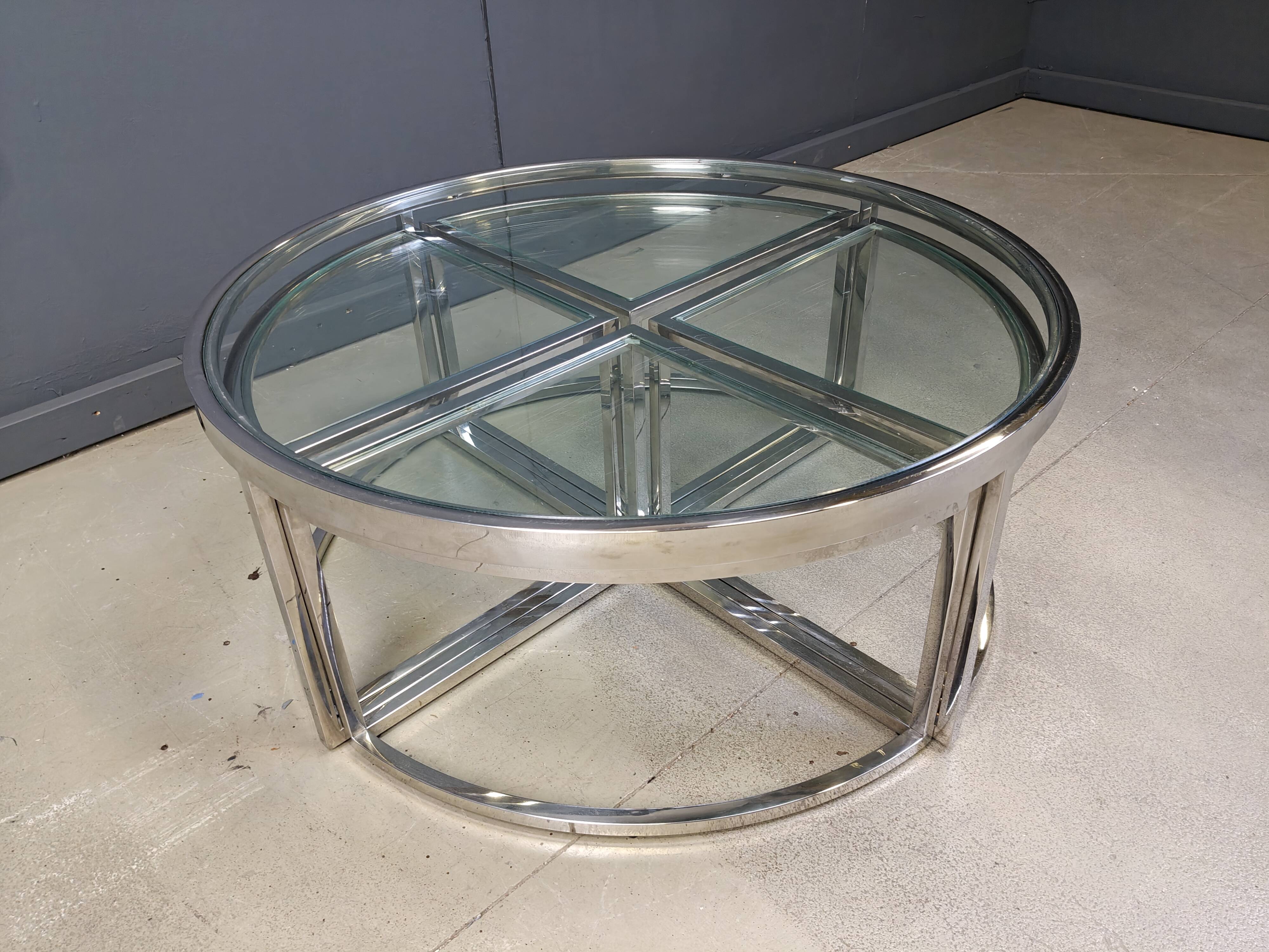 Vintage chromed coffee table set, 1970s
