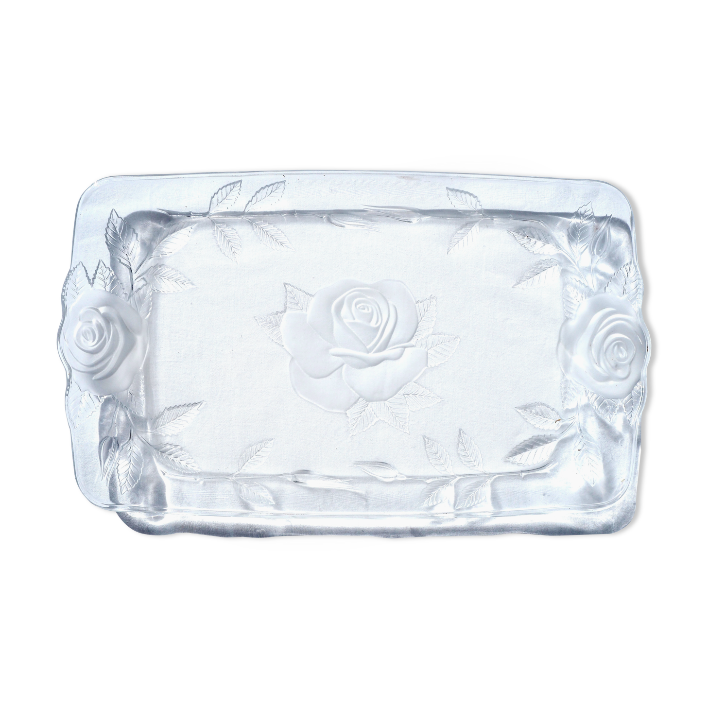 Plat à cake en verre motifs roses