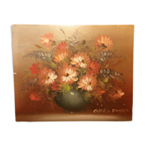 Ancient oil painting Charles Edouard vintage flower bouquet