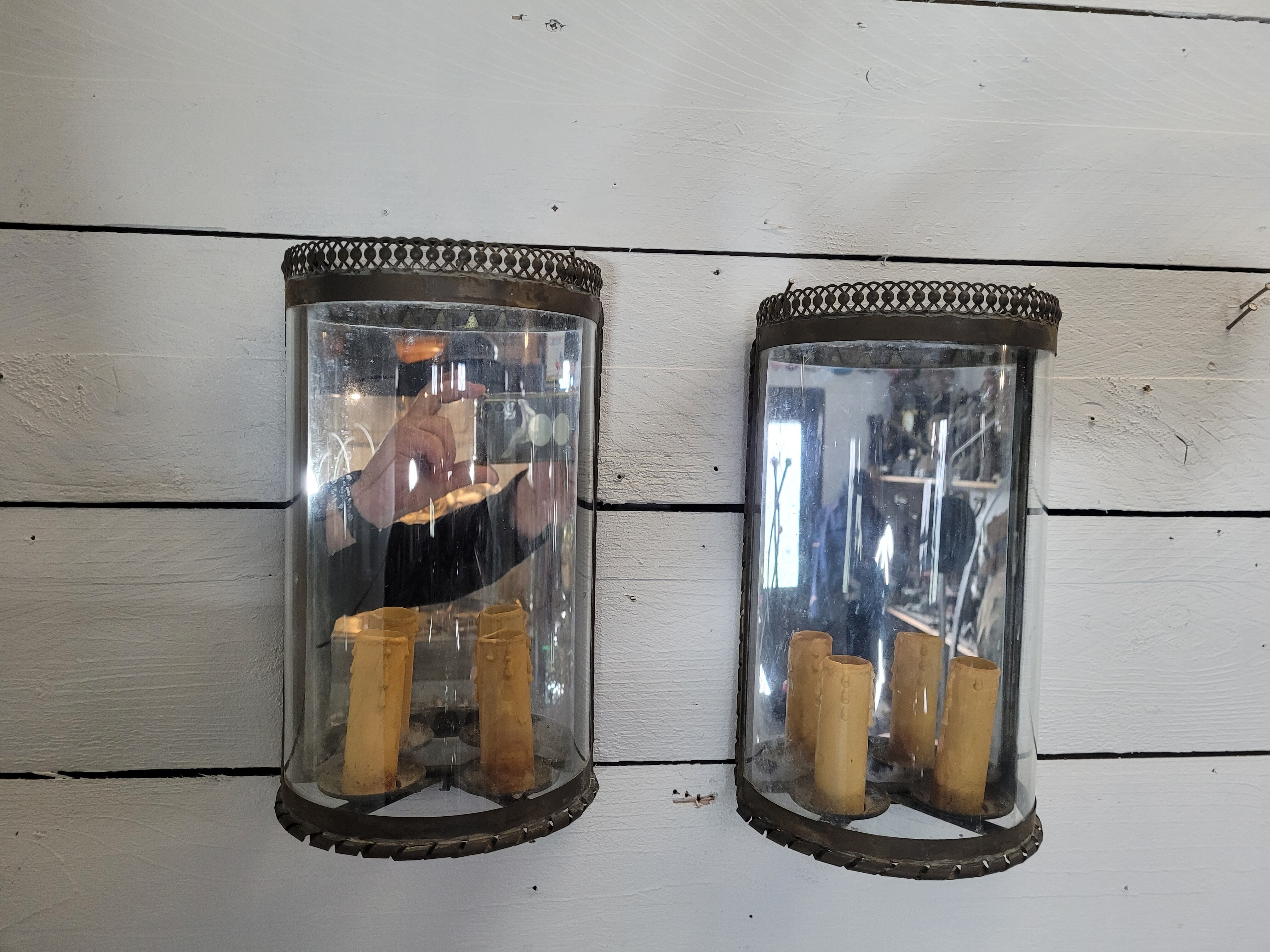 Pair of Louis XVI style curved glass mirror wall lights