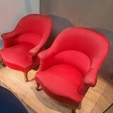 Paire de  fauteuil crapaud rouge