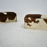 red brown leather cowhide footstools , poufs, 80s
