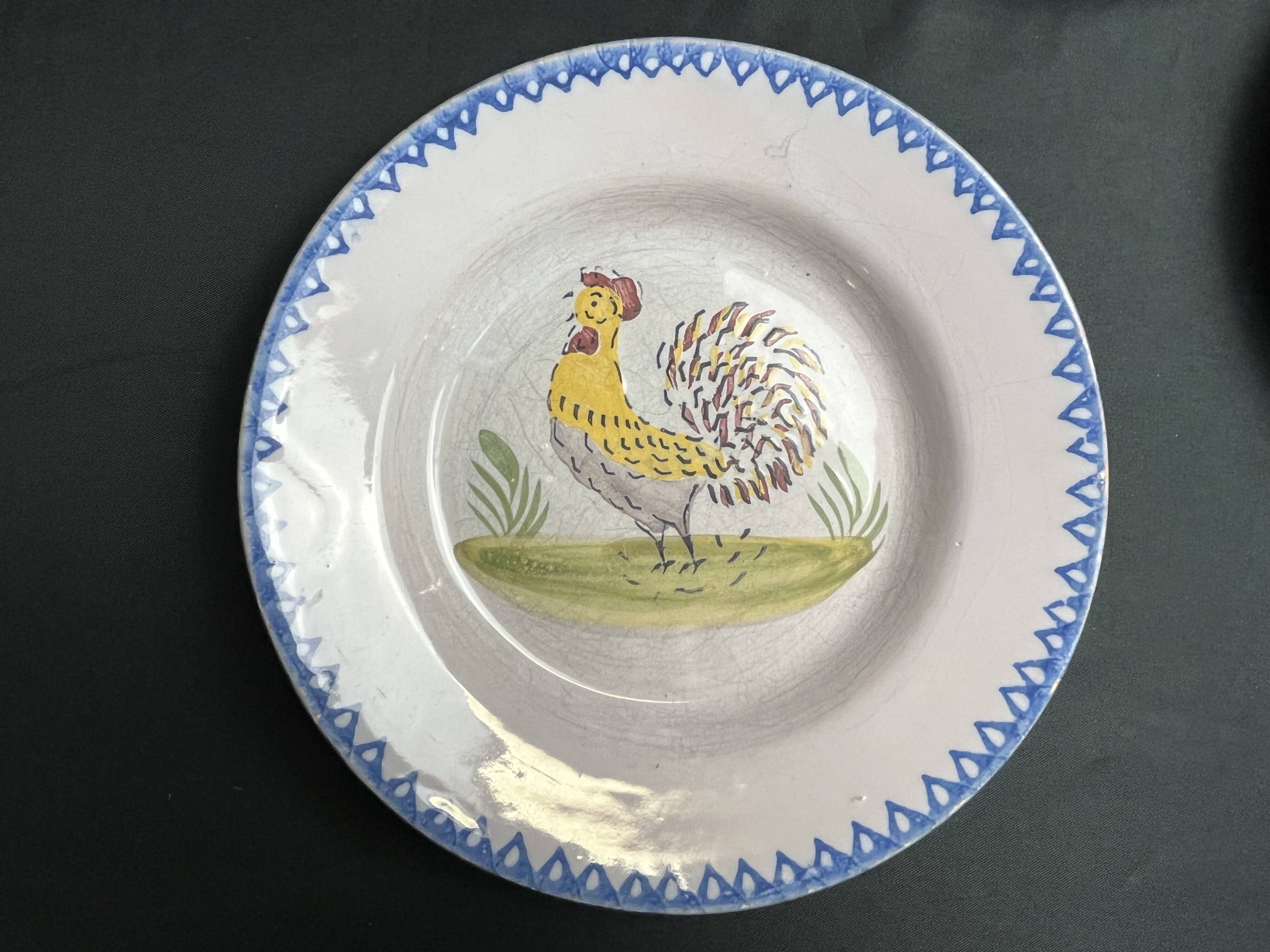 Série 6 assiettes faïence décor coq XXème
