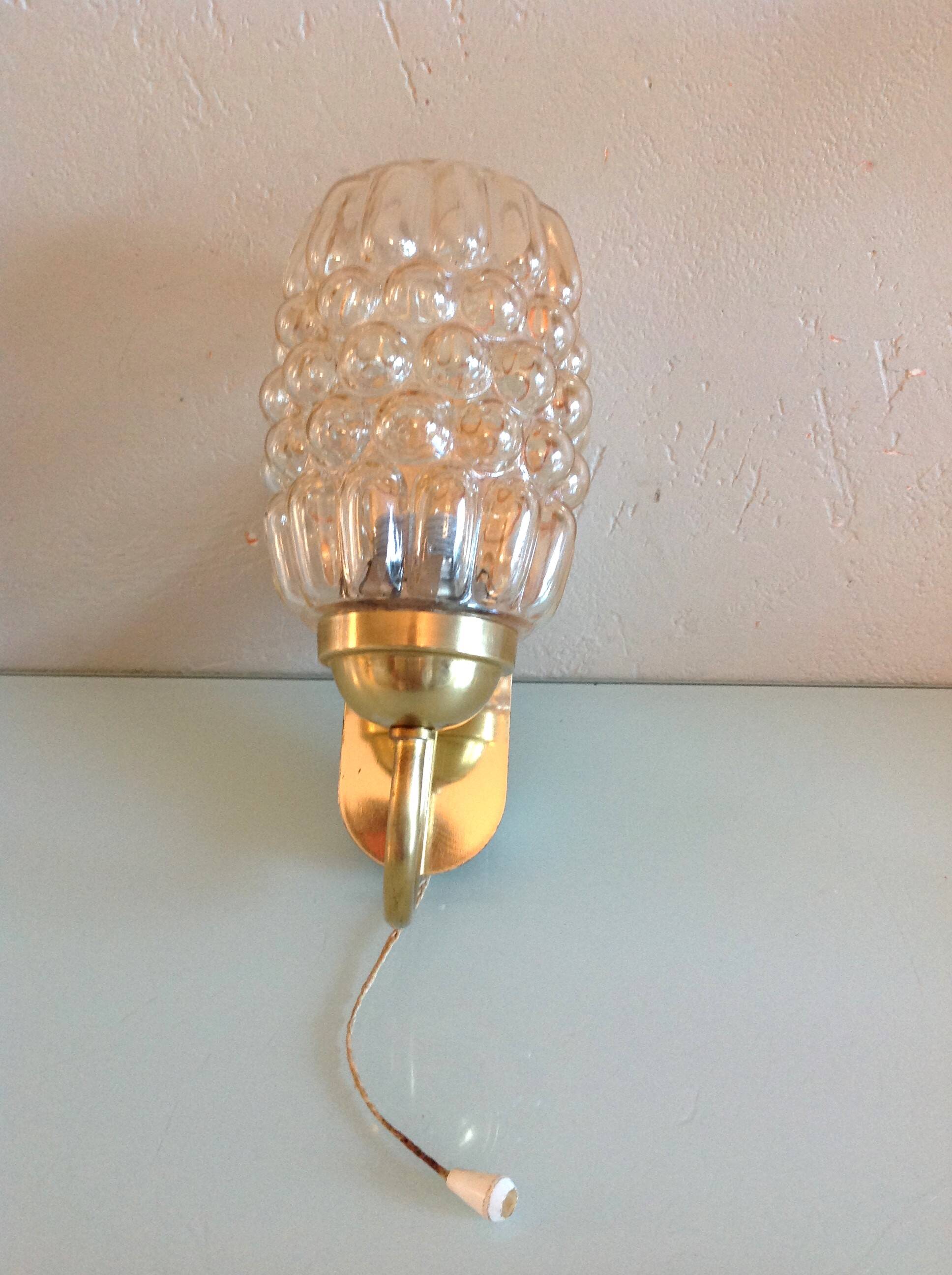 Applique en laiton et verre bullé ambré par Helena Tynell / vintage années 60-70
