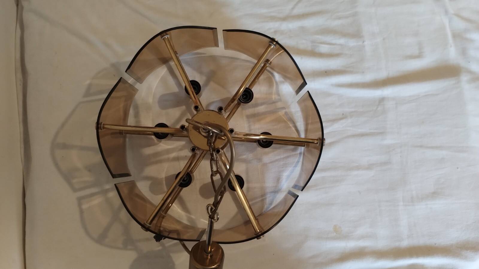 Vintage brass and smoked glass chandelier