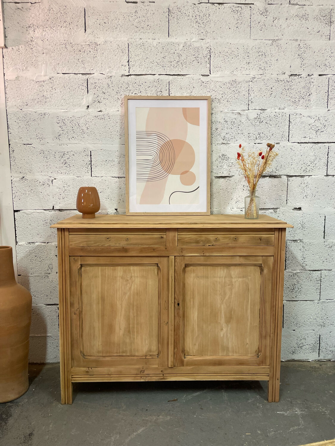 Vintage Parisian buffet in stripped raw wood