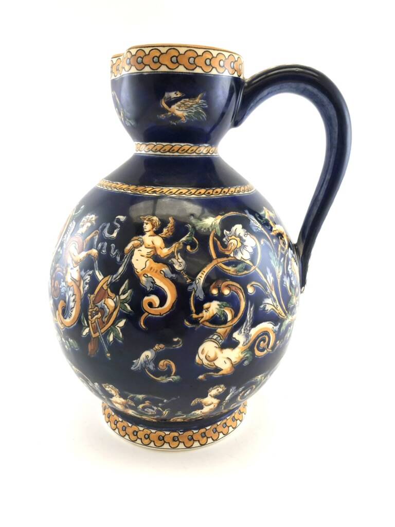 Grand pichet en faïence bleue de Gien – Modèle Renaissance