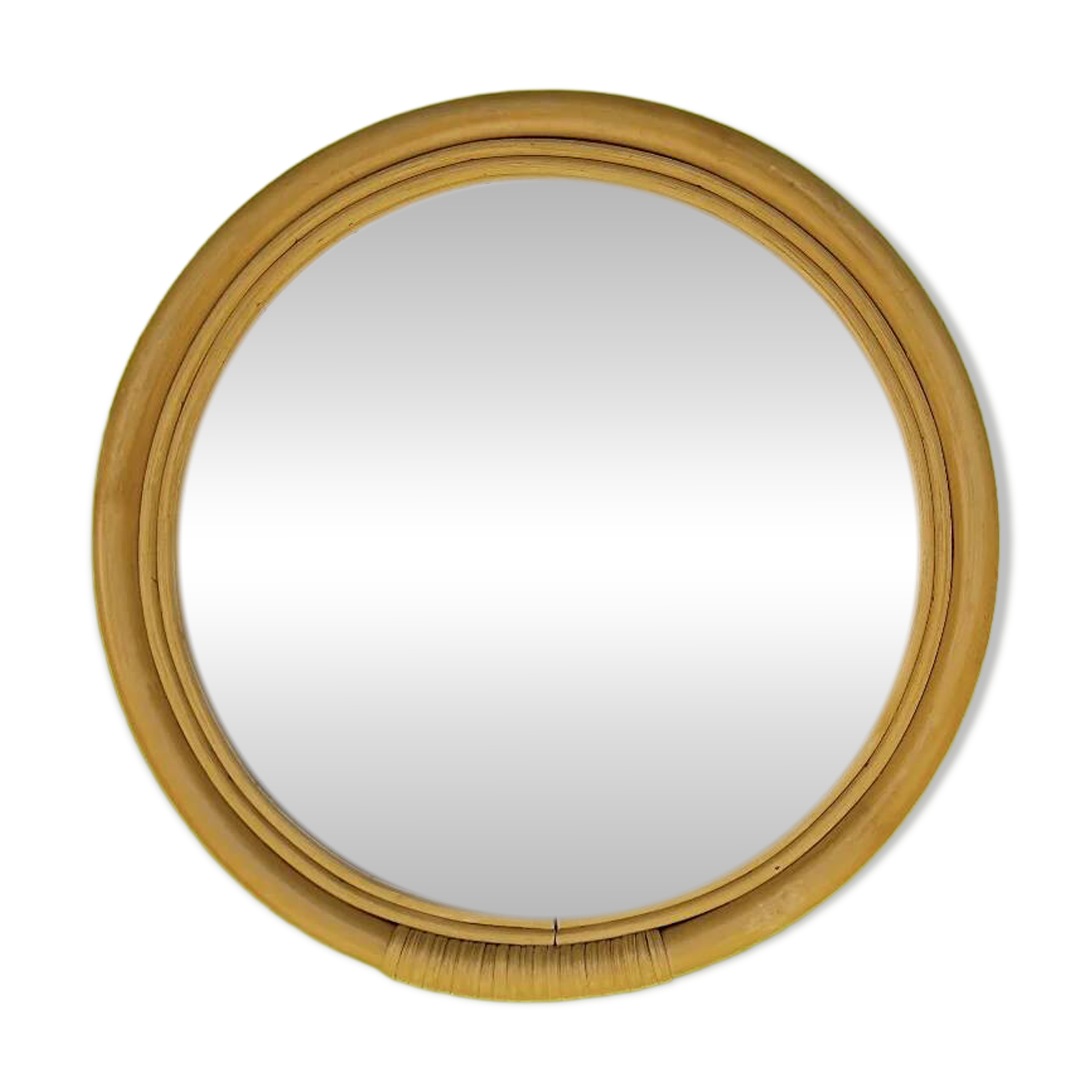 Vintage round bamboo rattan mirror 70s bohemian wall-mounted