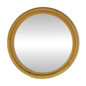 Miroir rond vintage bambou