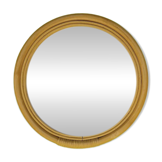 Vintage round bamboo rattan mirror 70s bohemian wall-mounted