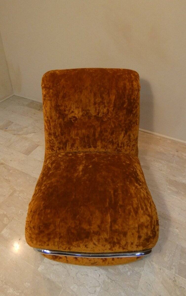 Modular three-seater sofa in steel and velvet, Adriano Piazzesi, 1970