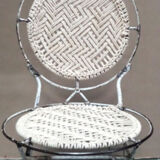 Chaise ronde blanche metal et jute annees 50-60 39x39x74cm assise 35cm inde