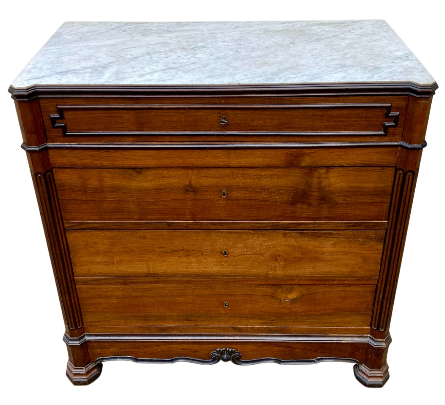 Antique Louis Philippe commode with fitted white marble top.