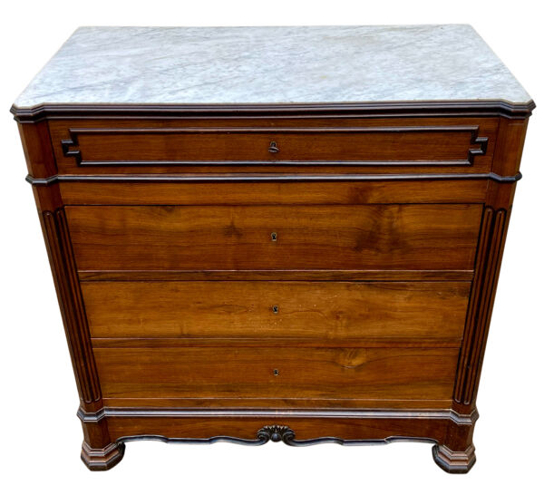 Commode ancienne Louis Philippe avec plateau en marbre blanc
