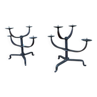 Pair of vintage wrought iron candlesticks 1960