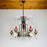 Vintage porcelain and brass chandelier, Italy, 1930s