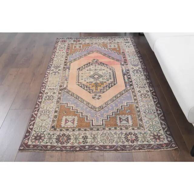 Vintage Turkish Oushak handmade wool cotton orange area rug 106x188