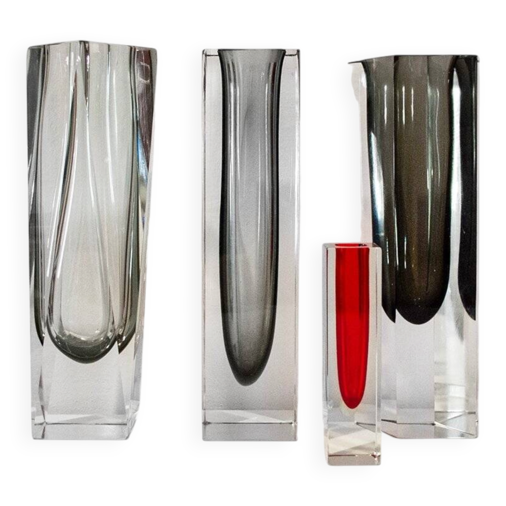 Sommerso vases in Murano glass by Flavio Poli, 1970s, set of 4
