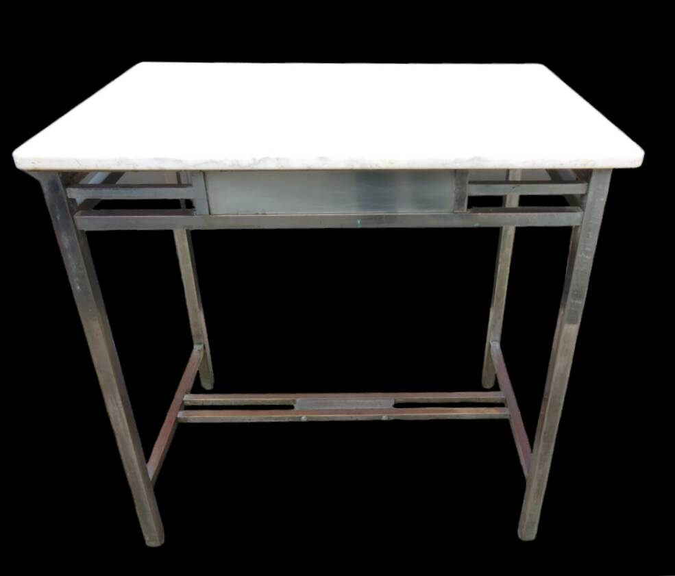 Bureau table d appoint Art Déco cuivre nikelé et marbre blanc