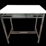 Art Deco side table desk in nickel-plated copper and white marble