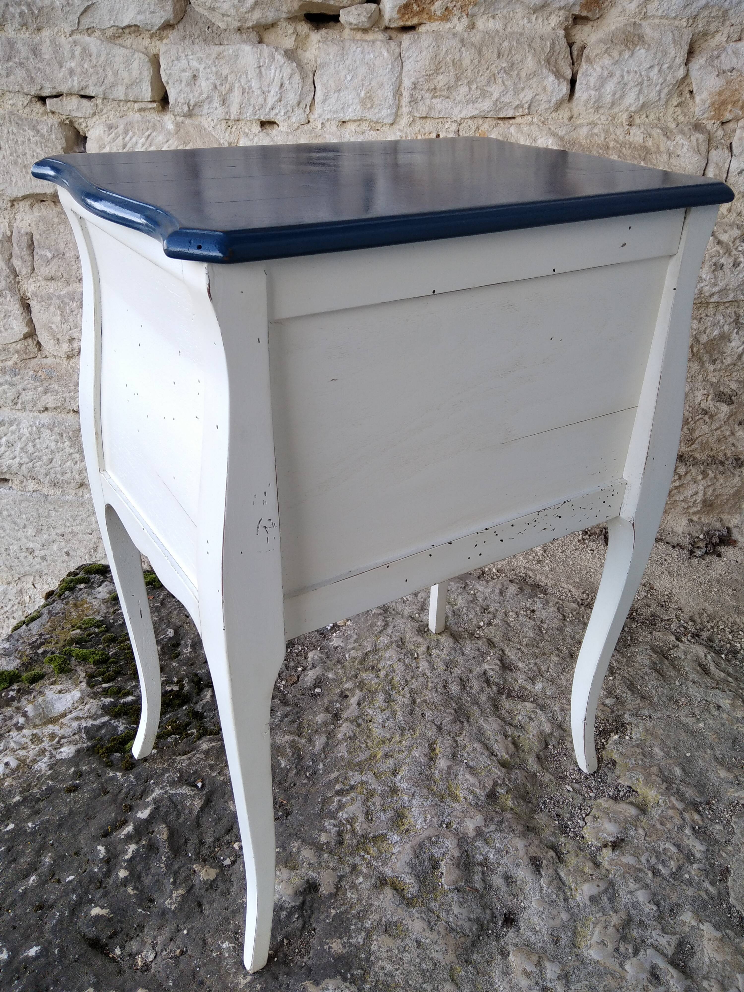 Louis XV three-drawer chest of drawers with white and blue patina