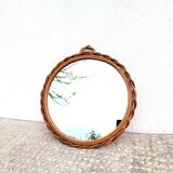 Round vintage rattan mirror 1970