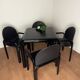 Knoll Orsay set – table & 4 chairs – black lacquered steel & faux leather