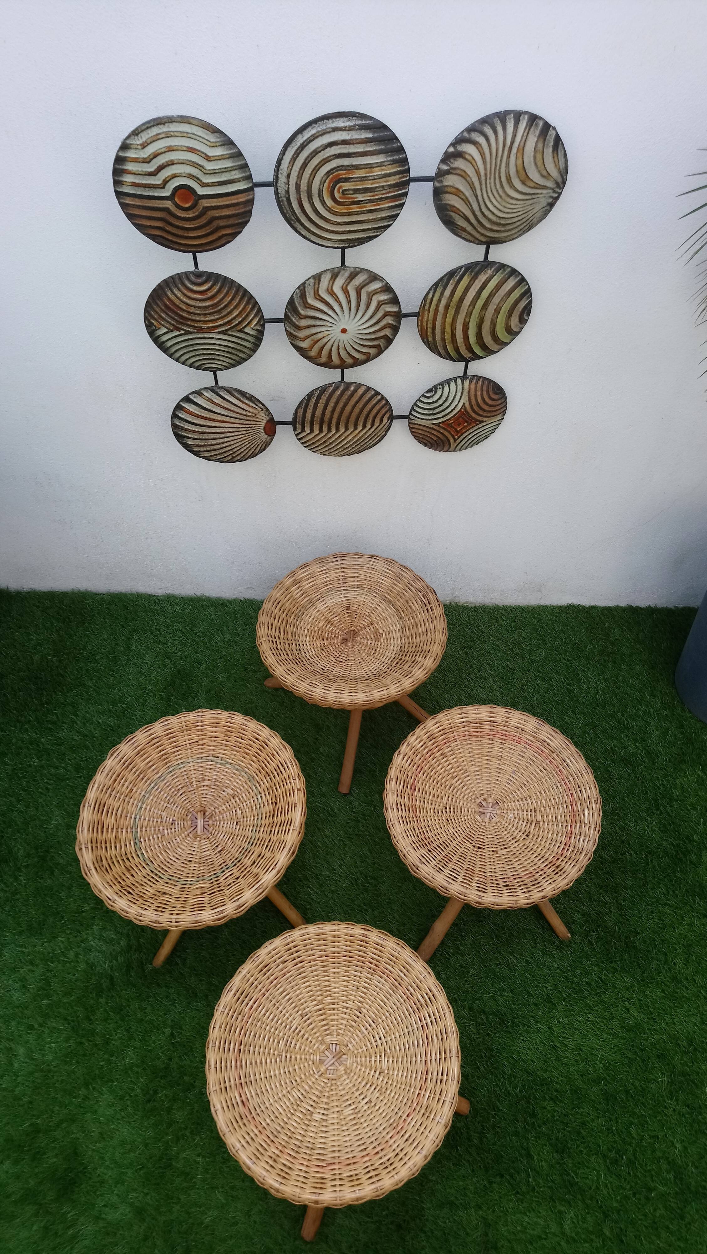 Summer Lounge 4 stools and coffee table Wicker of the 1960s