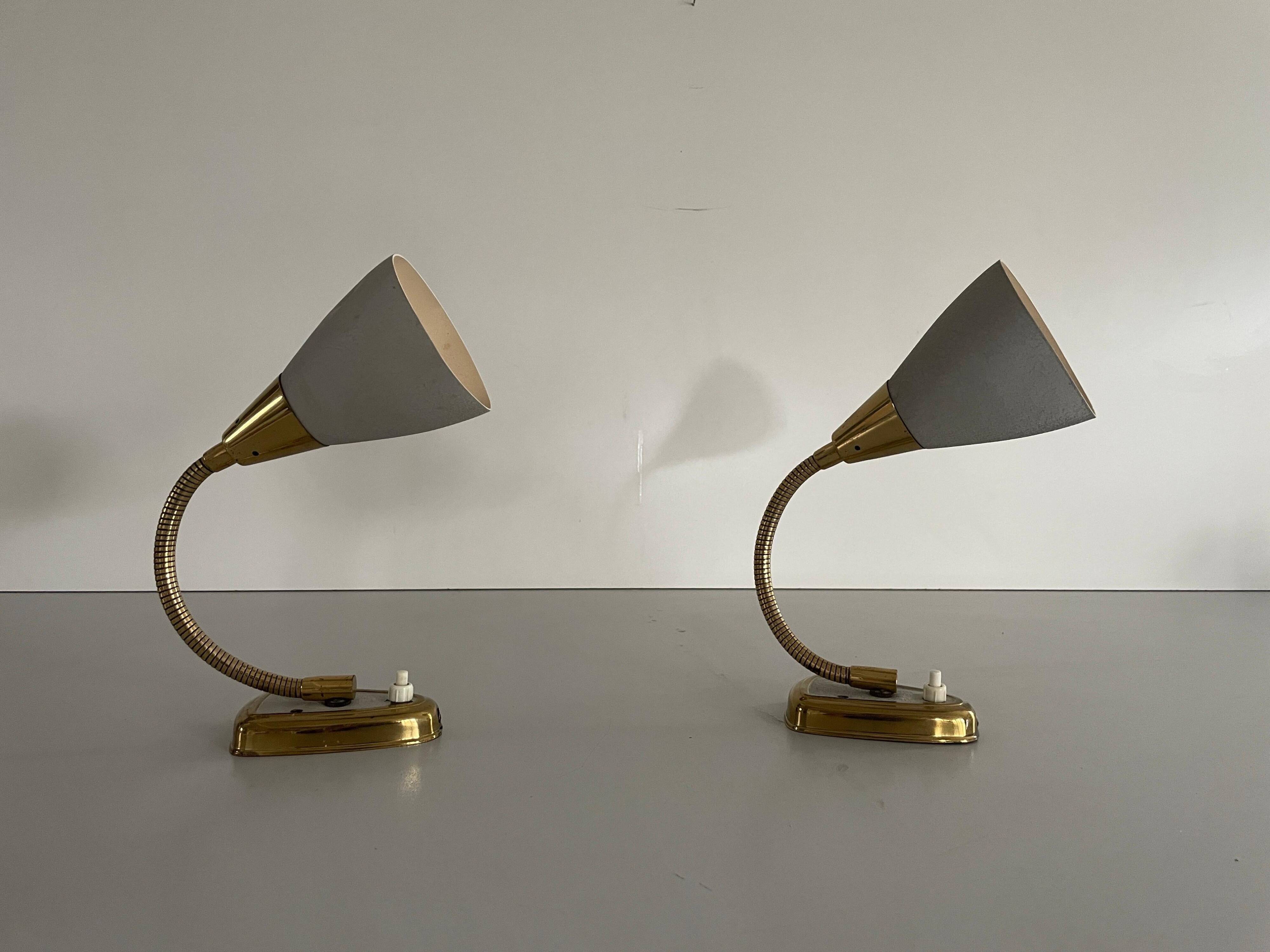 Pair of grey metal and brass wall lights, 1960s, Germany