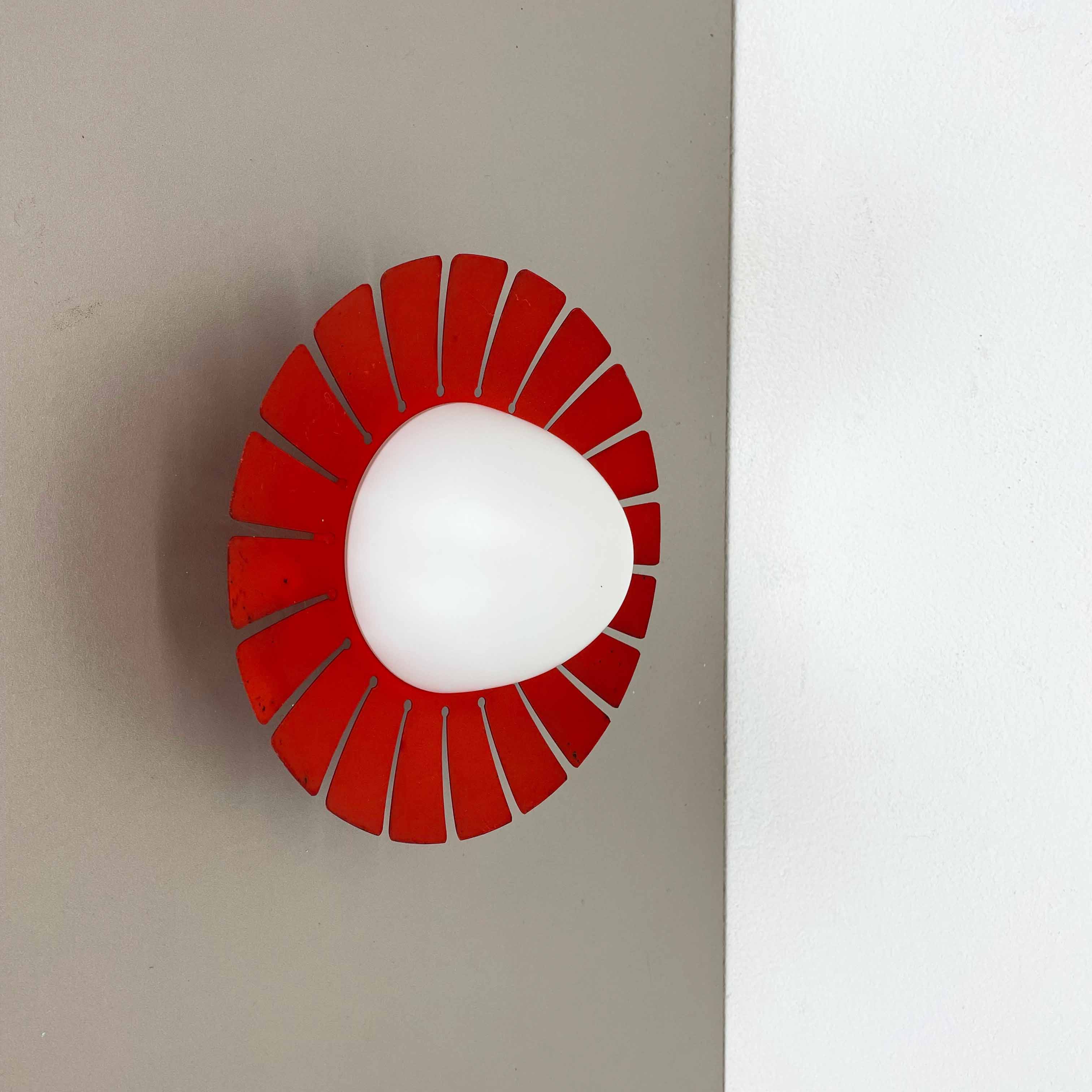 Red opaline glass wall sconces, Italy, 1960s