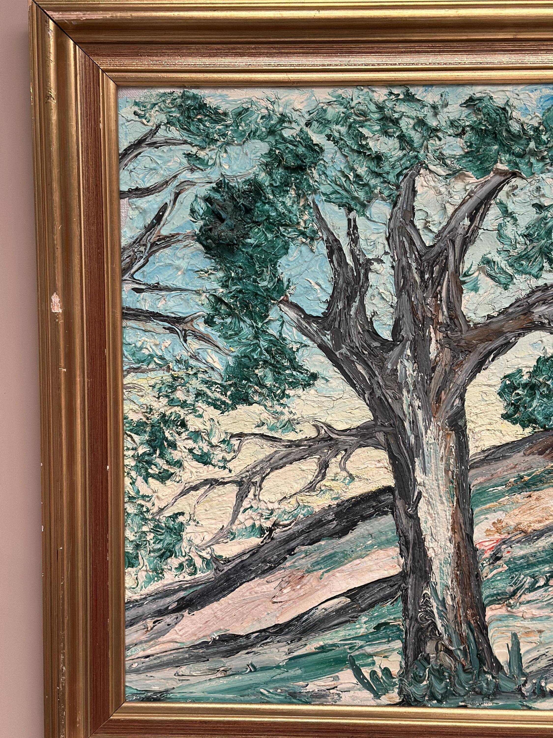 Original Swedish Oil On Canvas – “Tree” By Stig Allan – Vintage & Framed – 74 × 62 Cm