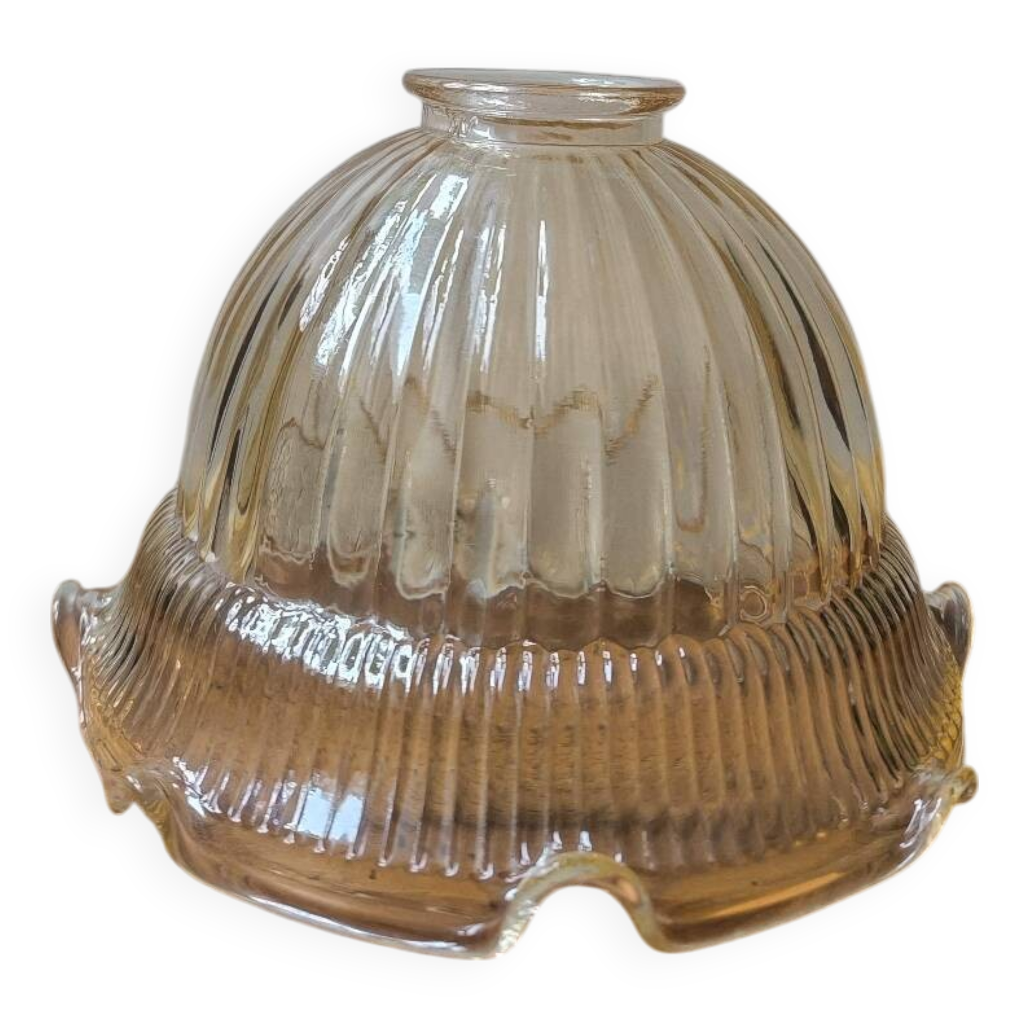 Vintage pressed molded amber glass lamp globe