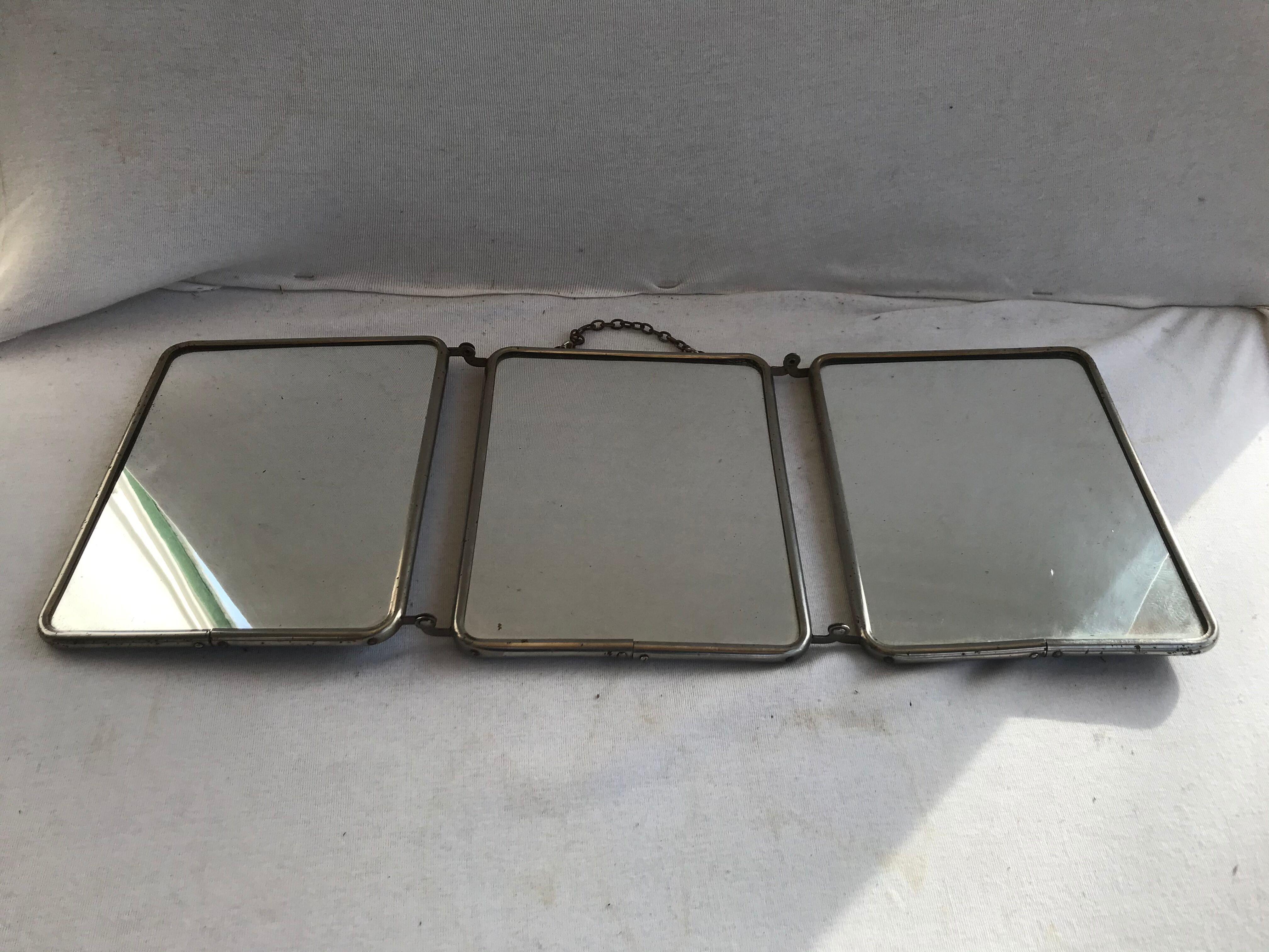 Ancien miroir triptyque barbier