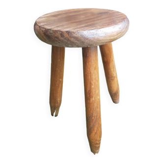 Ancien tabouret de traite tripode bois vintage