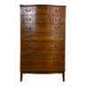 Curved face chest of drawers 7 drawers Scandinavian vintage lacquered walnut, 60s
