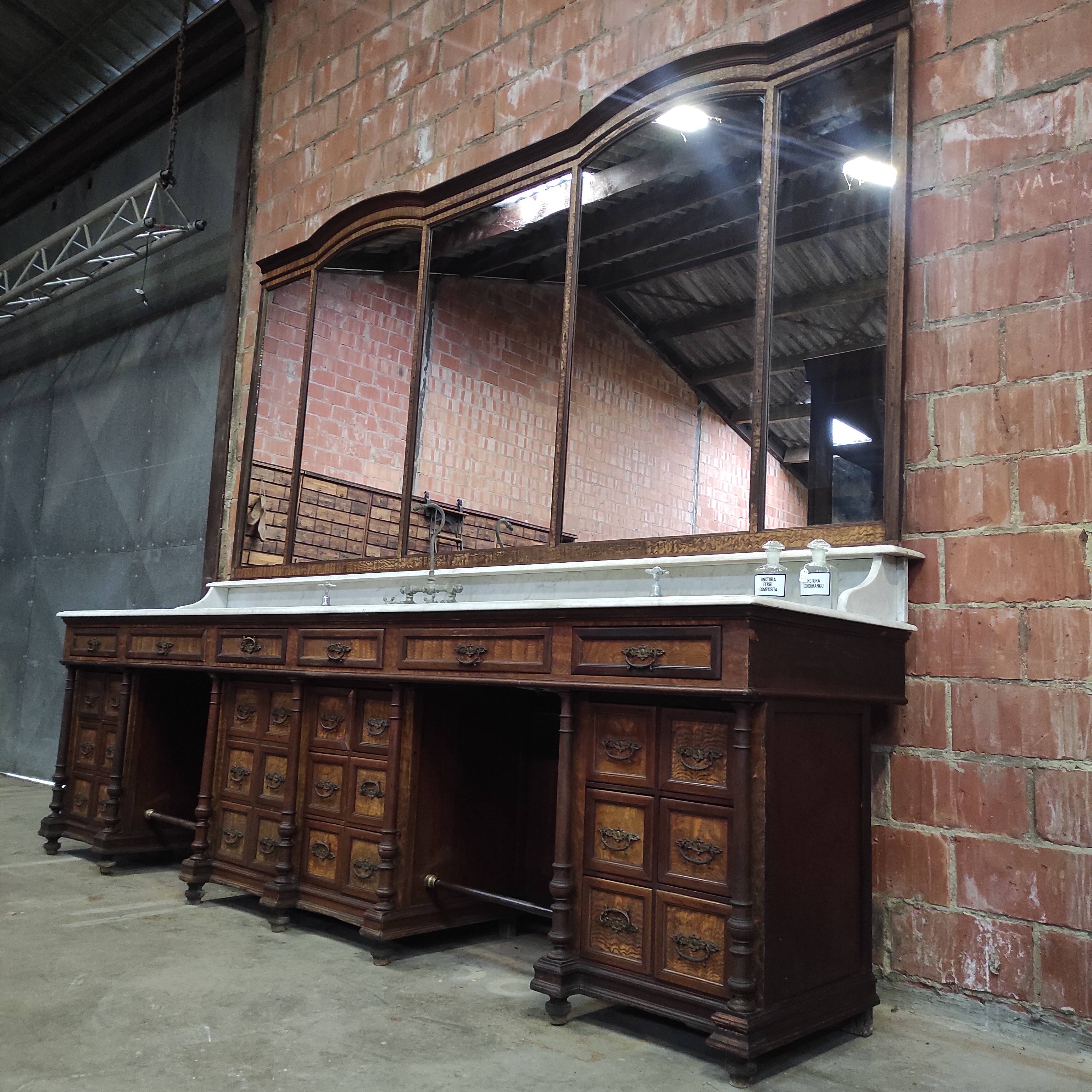 1930s Barber Cabinet | Double Salon Unit with Marble & Mirror