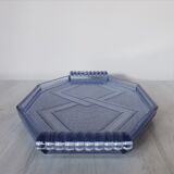 Art deco blue pressed glass tray