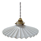 Old hanging lamp in white pleated/draped opaline Art Deco 1930 Ø 24.5 cm