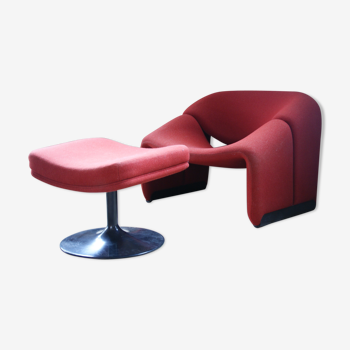 Groovy armchair F598 by Pierre Paulin and footrest big tulip
