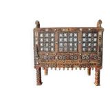 Antique wedding furniture from Rajasthan in carved wood, with inlays.