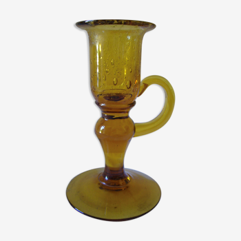 Vintage smoked glass candlestick on foot