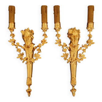 Pair of large sconces with heads of Bacchus, Louis XVI style, 19th century